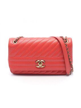 Chanel Shoulder Bag Mademoiselle Red Leather Chain